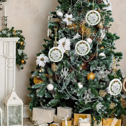 Vista 7 de Colgante de perro esquimal americano de 3 pulgadas para decoración de árbol de Navidad, bonito adorno de día festivo para cachorros, regalos