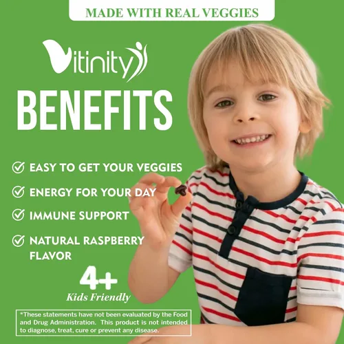 Vista 6 de VITINITY Super Greens - Gomitas multivitamínicas Hechas con 30 superalimentos reales, verduras, hierbas, frutas para adultos y niños para aumentar