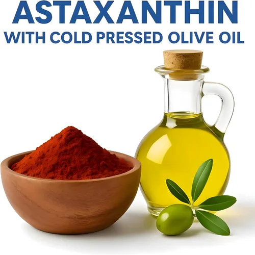 Vista 4 de Gotas líquidas de astaxantina infundidas con aceite de oliva virgen extra prensado en frío, 12 mg por porción, soporte antioxidante natural, botella