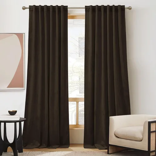 Vista 38 de RYB HOME Cortinas 100% opacas de terciopelo blanco para dormitorio, pestaña trasera y bolsillo para barra, aislamiento térmico, cortinas