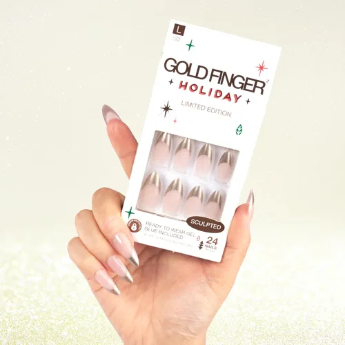 Vista 8 de Gold Finger 24 piezas de uñas postizas festivas – Uñas falsas de ataúd cuadrado, ovaladas, con punta francesa de Navidad, larga duración