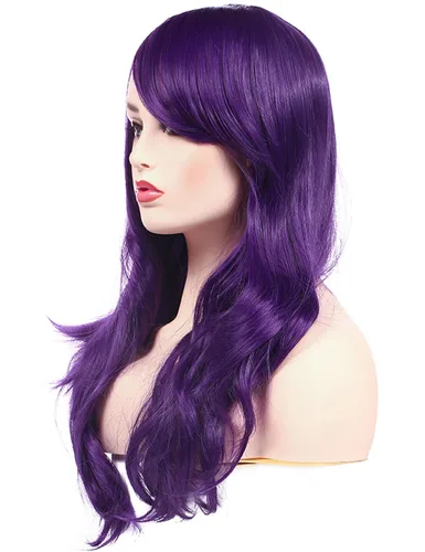 Vista 22 de Morvally - Peluca de cabello sintético lacio y ondulado con flequillo, 23 pulgadas de largo, resistente al calor, para Cosplay, disfraz de Halloween