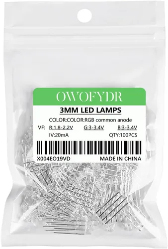 Vista 8 de 100 diodos LED RGB de 0.118 in, cátodo común, orificio pasante