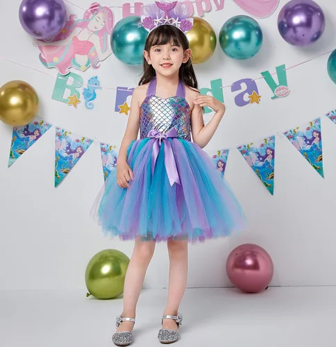 Vista 6 de Davsolly Mermaid Costume for Girls Led Light Up Mermaid Princess Tutu for Birthday Halloween Cosplay Christmas Dress Up Gifts
