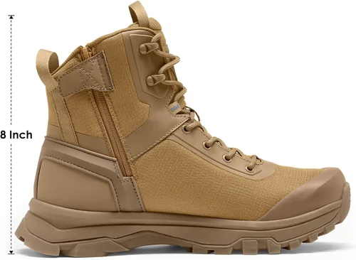 Vista 3 de Coostar Botas tácticas para hombre, ligeras, militares, botas de combate con cremallera lateral, para motocicleta, senderismo, trabajo