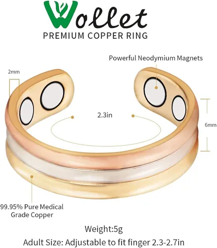 Vista 2 de (3 unidades) anillos de cobre magnéticos saludables para artritis para mujeres regalo para mujeres mamá esposa joyería mejor alivio del dolor
