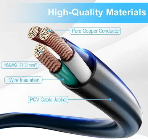 Vista 3 de Cable de extensión de alimentación corto, 16AWG/13A, ahorrador de toma, enchufe macho de 3 clavijas a enchufe hembra, cable de extensión