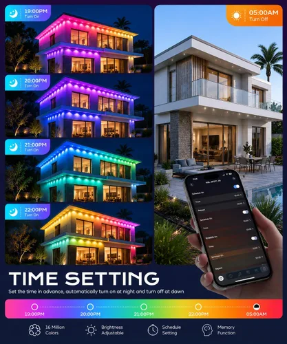 Vista 3 de Luces Permanentes para Exterior, 15 metros RGB + IC Luces LED Inteligentes para Aleros con Aplicación y Control Remoto, IP67 Impermeables, para 50ft