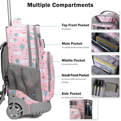 Vista 4 de Tilami Mochila con ruedas, mochila para laptop de 19 pulgadas con ruedas y lonchera