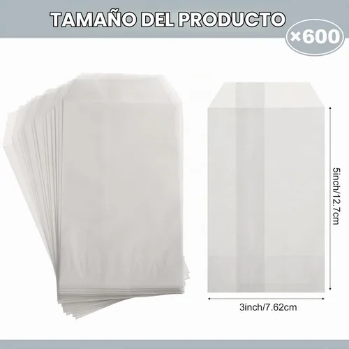Vista 2 de 600 bolsas de papel encerado de vidrio plano para golosinas, bolsas de galletas semitransparentes para panadería, galletas, dulces, postres