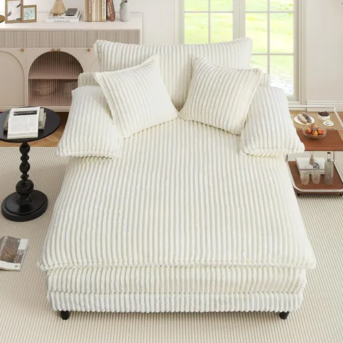 Vista 8 de WESTSETLUX Tumbona extragrande de 54.8 pulgadas de ancho para interiores con respaldo ajustable de 5 posiciones, sofá cama de pana con 3 almohadas