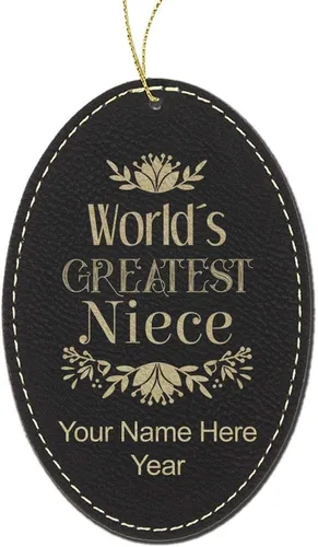 Vista 4 de LaserGram Personalized Christmas Ornament, World's Greatest Niece, Faux Leather, Custom Laser Engraved Gift Idea (Oval Shape, Gray)