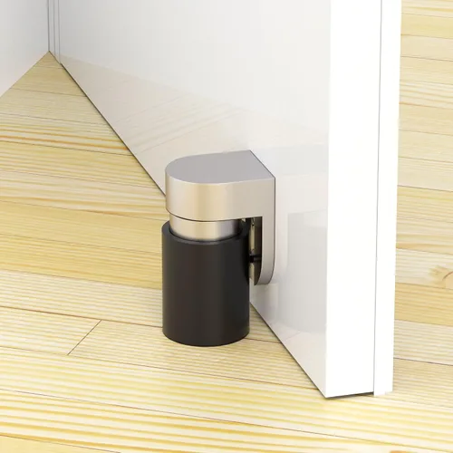 Vista 8 de Tope de puerta cilíndrico para montaje en piso, acero inoxidable, resistente, magnético, altura ajustable, soporte de puerta de satén cepillado
