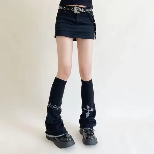 Vista 2 de Calentadores de pierna sueltos góticos japoneses Grunge Punk Tobillo Heap Calcetines Dark Academia Knit Clothe Y2K Preppy Flare Leg Sleeve