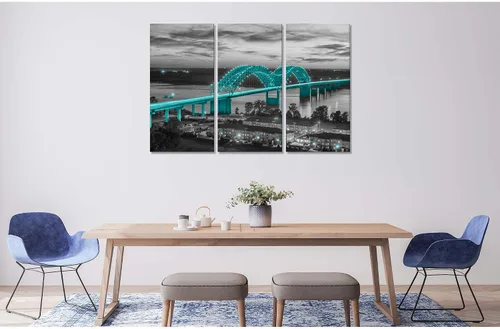 Vista 4 de Arte de pared con puente de Memphis Hernando de Soto, decoración de pared en blanco y negro, paisaje urbano de Tennessee, lienzo, impresión