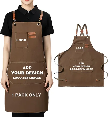 Vista 8 de Delantal personalizado para hombres y mujeres, delantales de lona de cocina personalizados con bolsillos, nombre, texto, logotipo, imagen