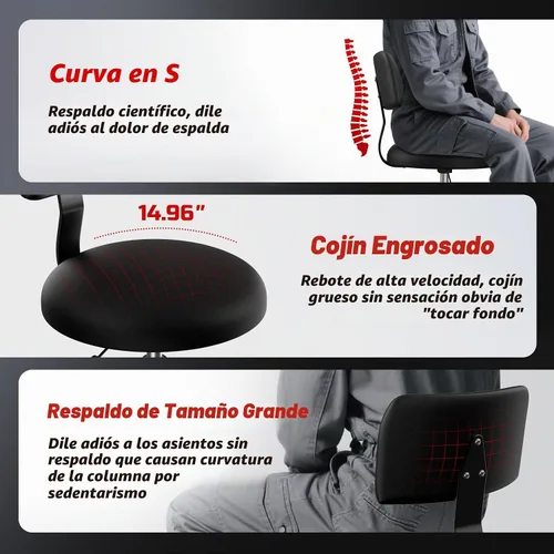Vista 6 de Taburete Rodante de Taller con Ruedas, Silla de Garaje para Mecánicos con Altura Ajustable 39.5-46.5 cm, Asiento Giratório Resistente para Garaje
