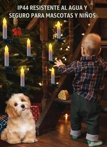 Vista 5 de Minetom Velas de Árbol de Navidad de 50 LED a Batería, Luces sin Llama de 48 Pies con Clip con 8 Modos, Cadena Blanca Cálida Impermeable para Blanco