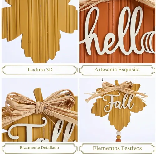 Vista 6 de Valery Madelyn Decoraciones de otoño para el hogar, decoración de pared de otoño con calabaza y hoja de arce, coronas rústicas de otoño, decoración