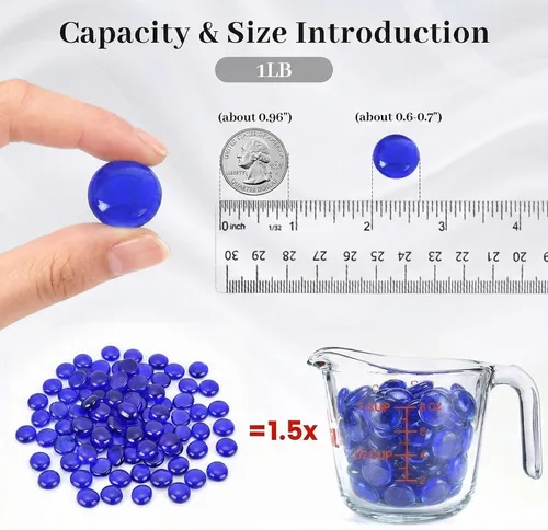 Vista 4 de FUTUREPLUSX Mixed and Dark Blue Flat Glass Marbles Bundle, Decorative Pebbles Gems Vase Fillers for Floral Arrangements, Polished Stones for Fish