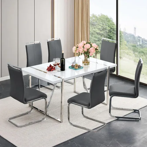Vista 15 de Juego de mesa de comedor para 4, juego de mesa de cocina moderno con 4 patas de metal tapizadas, juego de mesa de comedor blanco para 4 personas