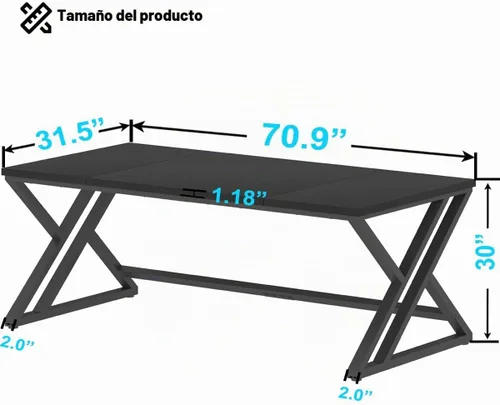 Vista 2 de LVB - Escritorio para computadora negro de 70.8", escritorio grande industrial para PC, escritorio de estudio para oficina en casa, escritorio Roble