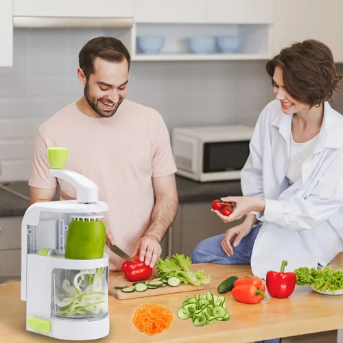 Vista 7 de Spiralizer - Cortador de verduras 4 en 1 cuchillas giratorias para verduras, máquina de fideos en espiral de calabacín con fuerte ventosa, cortador