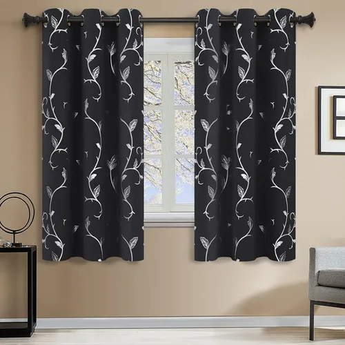 Vista 31 de BUHUA Juego de 2 paneles de cortinas opacas con estampado de vid plateada, cortinas con aislamiento térmico para oscurecer la habitación