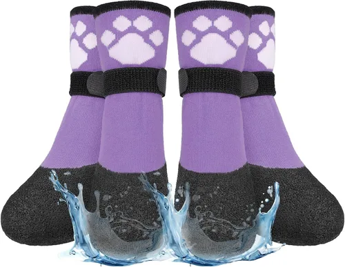 Vista 14 de BEAUTYZOO Calcetines impermeables para perros para evitar que lamen las patas, calcetines navideños para perros para suelos de madera dura
