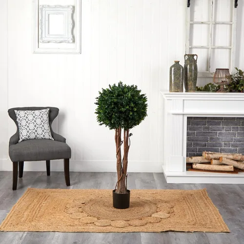 Vista 2 de Nearly Natural Árbol topiario de boj artificial resistente a los rayos UV de 46 pulgadas con maceta, arbusto de bola de imitación realista en maceta