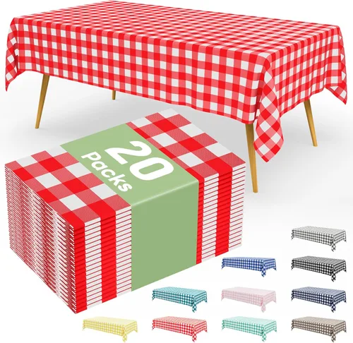 Vista 76 de Smiry Paquete de 3 Manteles Desechables de Cuadros Gingham Color Caqui - 54" x 72" Mantel de Plástico de Servicio Pesado, Cubiertas de Mesa