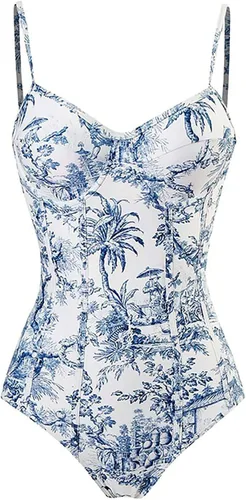 Vista 2 de Traje de baño de una pieza para mujer con bikini maxi falda envolvente, traje de baño de dos piezas con estampado tropical, conjunto de tankini
