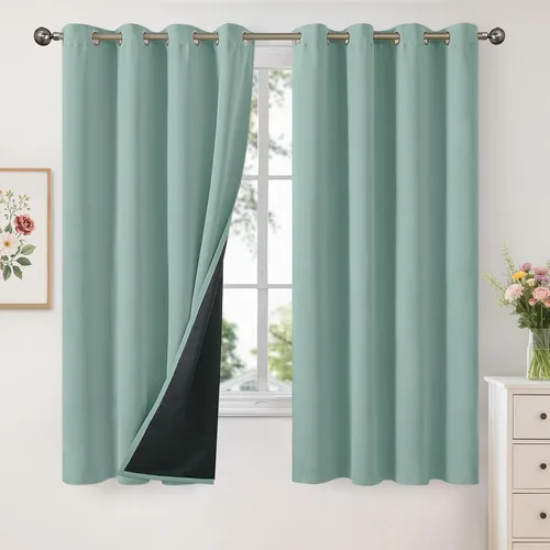 Vista 105 de YoungsTex - Cortinas 100% opacas para dormitorio, con aislamiento térmico y ojales, cortinas oscuras negras con capa pesada para ventana de sala