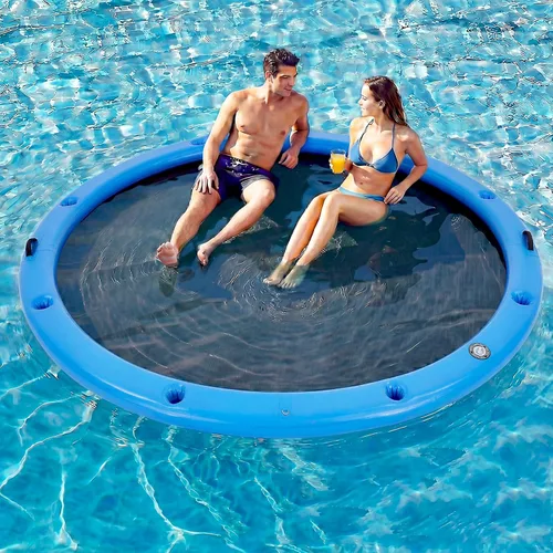 Vista 26 de Muelle flotante inflable redondo de 6 a 12 pies, anillo de flotador Sunchill, hamaca de agua para broncear flotadores de piscina con tela tejida