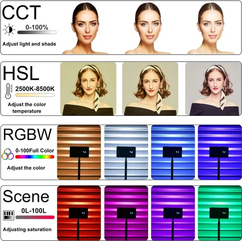 Vista 2 de Weeylite RB9 - Luz LED de video RGB portátil con control de aplicación, recargable 2500K-8500K 360° a todo color, 29 efectos de iluminación, panel