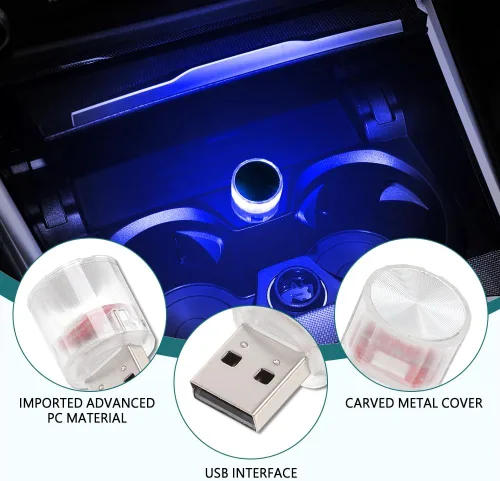 Vista 5 de Lámpara LED USB para interior de coche, luces LED mini USB universales para decoración de coche, luz nocturna LED mini USB enchufable para coches