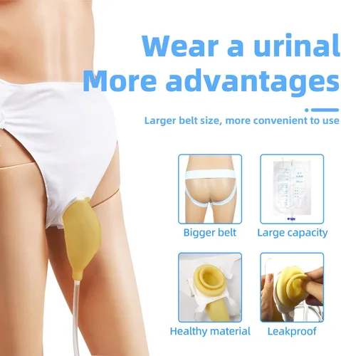 Vista 3 de Orinario portátil para hombres, material de látex portátil con bolsa de orina de colección, sistema de bolsa de drenaje urinario, agradable al tacto