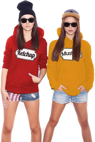Vista 4 de Sudaderas con capucha para parejas, Ketchup y Mostaza para Halloween, Traje a juego para él y ella