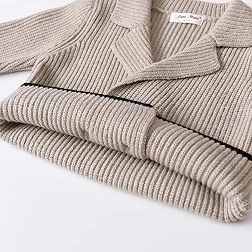 Vista 7 de Suéter de punto para niños pequeños, chaqueta de ganchillo, elegante cuello con muescas, suéter de doble botonadura