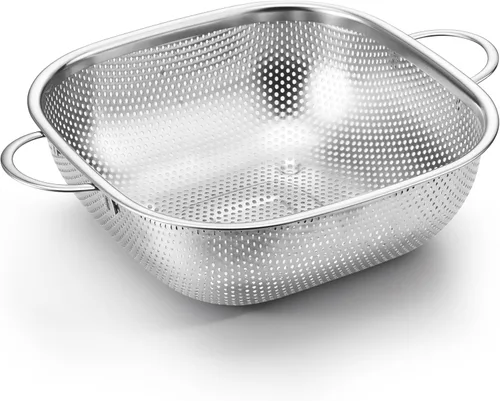 Vista 8 de E-far Paquete de 3 coladores para cocina, colador cuadrado de metal de acero inoxidable con asa para drenar alimentos, pasta, verduras