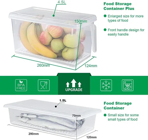 Vista 4 de SILIVO Paquete de 6 contenedores organizadores de refrigerador para frutas y verduras, paquete de 3 unidades de 1.5 L + 3 unidades de 4.5 L