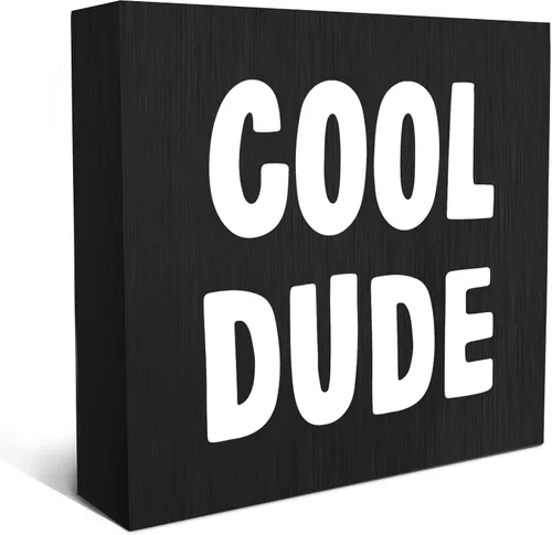 Vista 9 de SRADMO Cool Dude - Letrero de madera para escritorio, caja de madera boho, beige, preppy, decoración para adolescentes, niños, dormitorio
