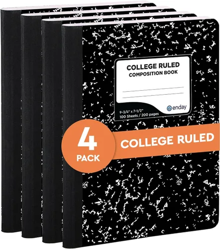 Vista 9 de Emraw cuaderno de composición con cubierta de estilo mármol de color blanco y negro, con 100 páginas de papel blanco con renglones angostos, 2