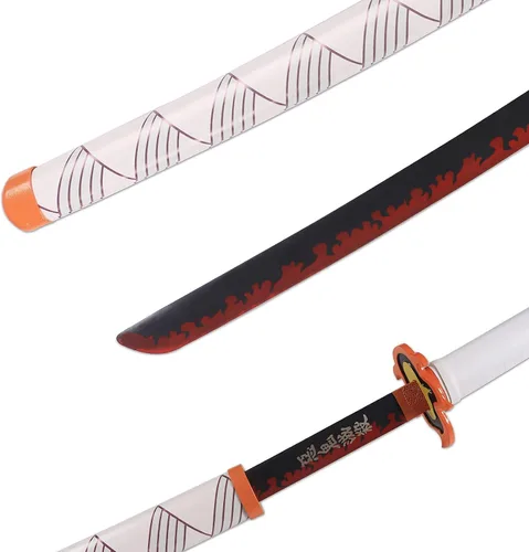 Vista 4 de Bowen - Espada de anime Demon Slayer, Tanjirou Rengoku Samurai, 40.5 pulgadas de acero al carbono real