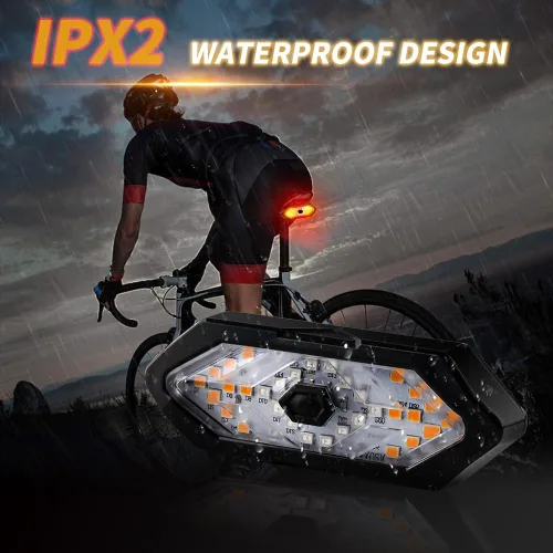 Vista 4 de Luz trasera de bicicleta con señales de giro Luz trasera de control remoto inalámbrico 5 Modes, USB Rechargeable, with Bike Alarm, IPX2