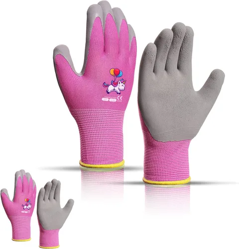 Vista 14 de KDK Guantes de jardinería para niños de 3 a 5 años, guantes de trabajo de patio para niños pequeños, jóvenes, niñas, niños, guantes de goma
