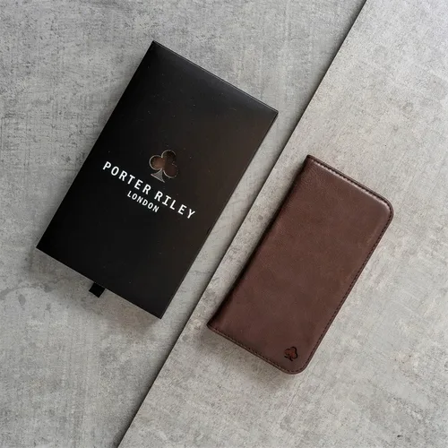 Vista 5 de Porter Riley - Funda de cuero para Samsung Galaxy S20. Funda de cuero genuino premium con soporte, cartera/cubierta (marrón chocolate)