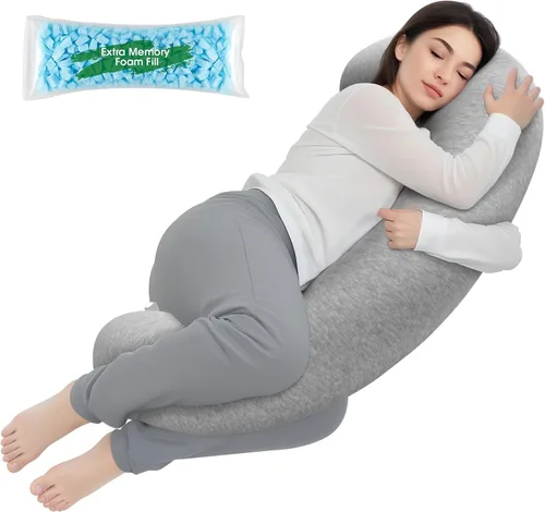 Vista 18 de TranquilRelax Almohada corporal en forma de C para dormir de lado, almohada larga de espuma viscoelástica para piernas, cadera y espalda, funda Negro