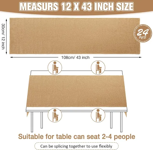 Vista 2 de Chumia 24 caminos de mesa de arpillera de 12 x 43 pulgadas, ropa de cama rústica de yute caqui para mesa auxiliar pequeña, cómoda, recepción