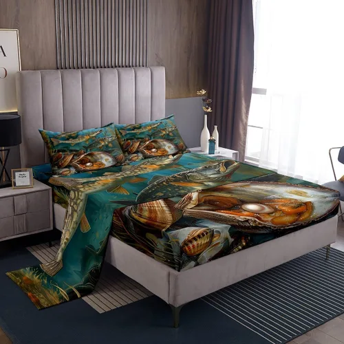 Vista 30 de Erosebridal Juego de sábanas de ballena náutica, tamaño individual, juego de ropa de cama vintage azul con ondas oceánicas para niños y niñas